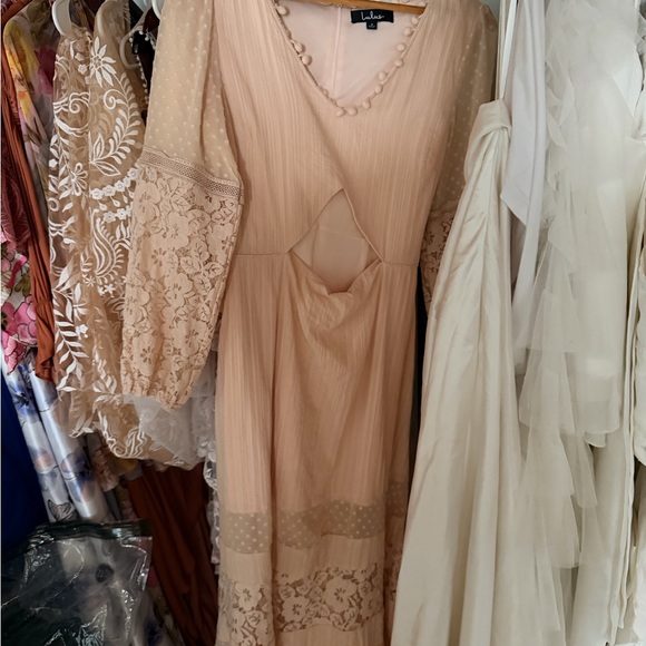 Lulus Dresses & Skirts - Lulu's Dusty Blush Lace-Detail Long Sleeve Midi Dress